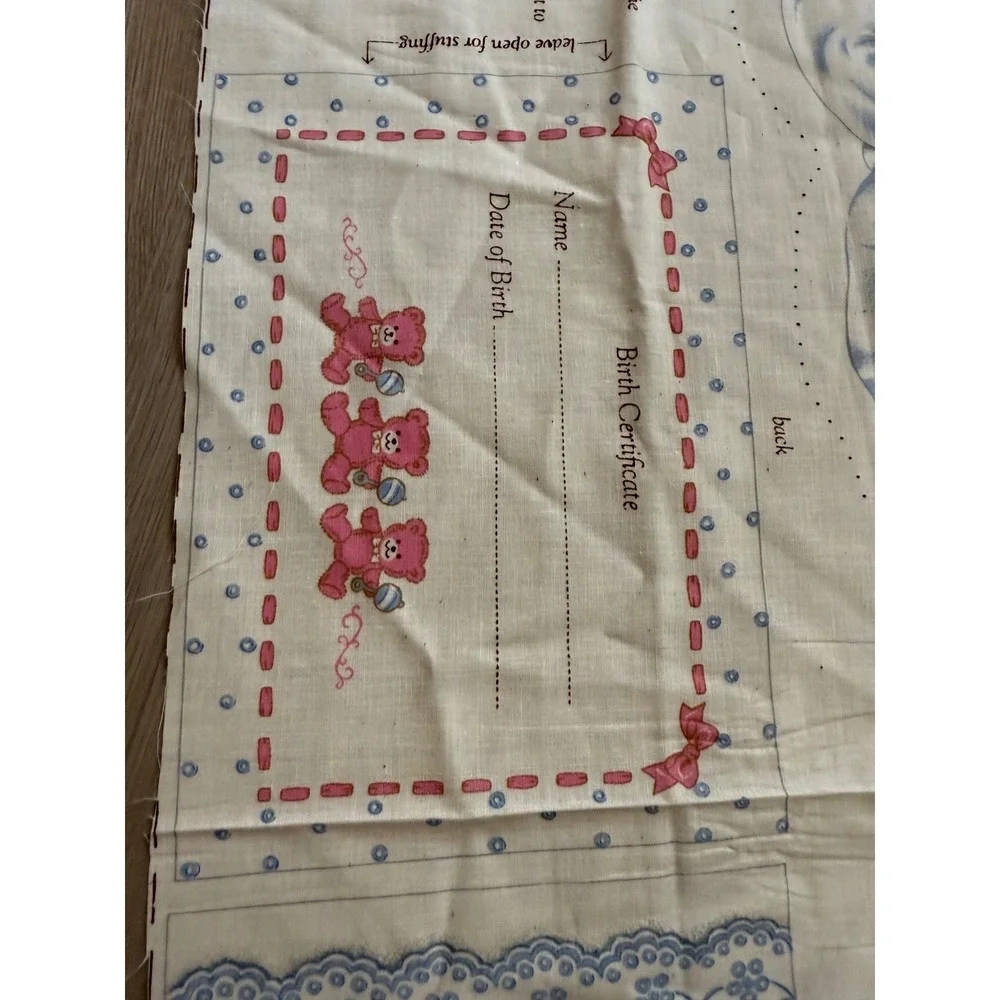 Vintage‎ Cranston Print Works Rock-A-Bye Baby Cut Sew Doll Fabric Panel VIP Blue